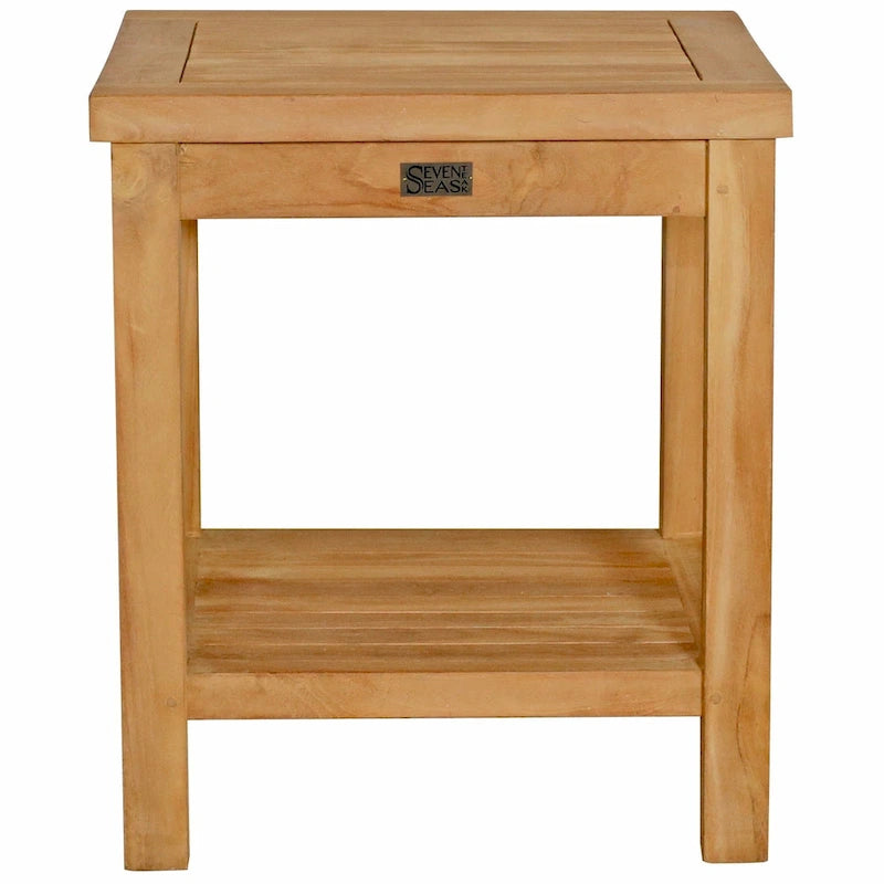 Table d'appoint de patio d'extérieur Seven Seas Teak Panama en bois de teck avec étagère
