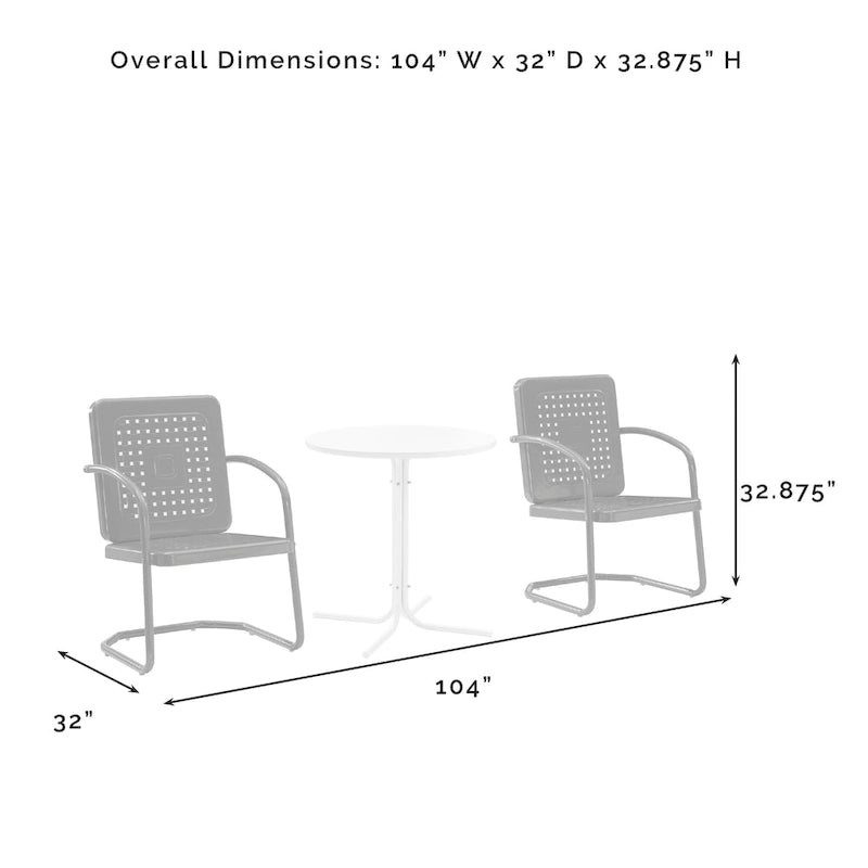 Ensemble bistro d'extérieur en métal Crosley Bates 3 pièces - 32 x 104 x 35