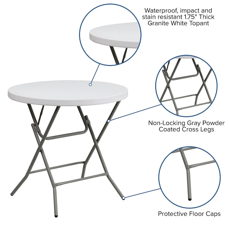Table pliante ronde en plastique de 80 cm (2,63 pieds) - Table événementielle