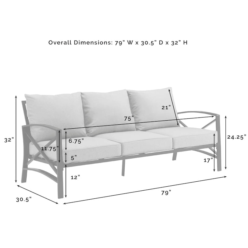 Canapé d'extérieur en métal Crosley Kaplan - 79 cm (L) x 30,5 cm (P) x 32 cm (H)