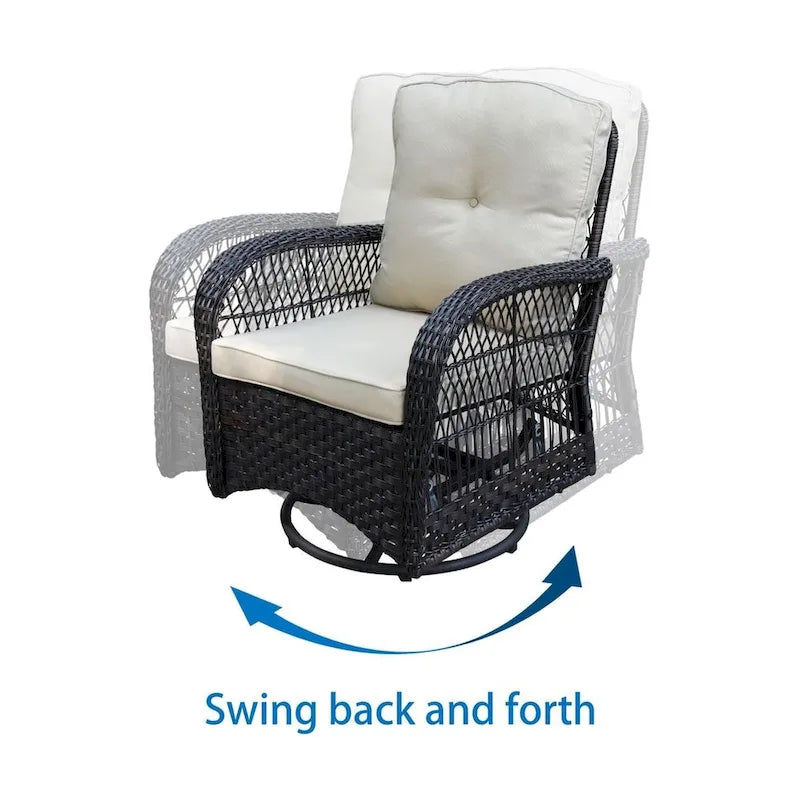 Ensemble de conversation 3 pièces avec fauteuil pivotant en osier de Havenside Home