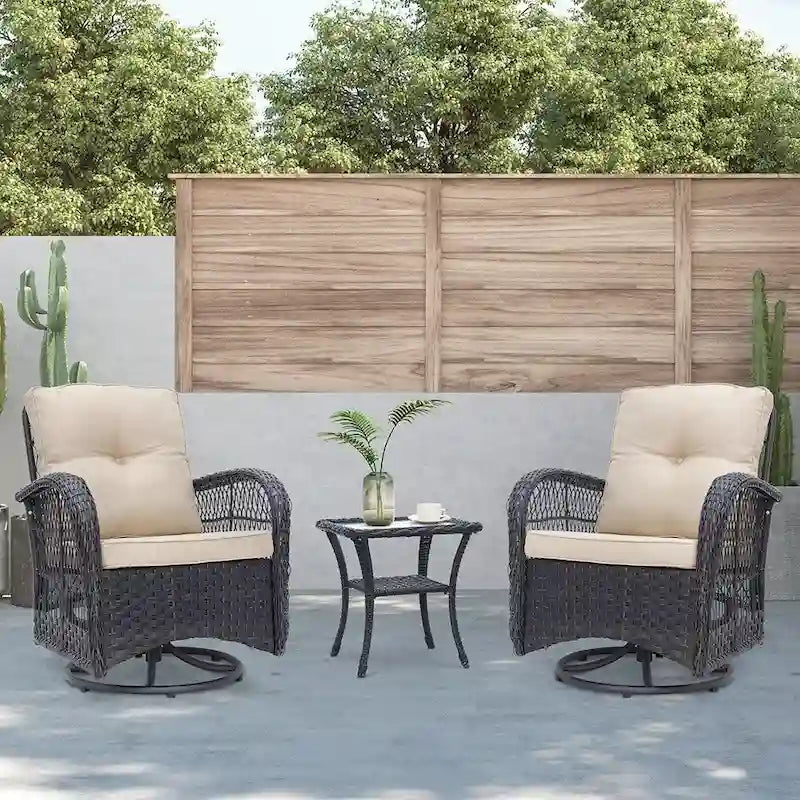 Ensemble de conversation 3 pièces avec fauteuil pivotant en osier de Havenside Home