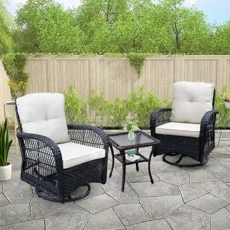 Ensemble de conversation 3 pièces avec fauteuil pivotant en osier de Havenside Home