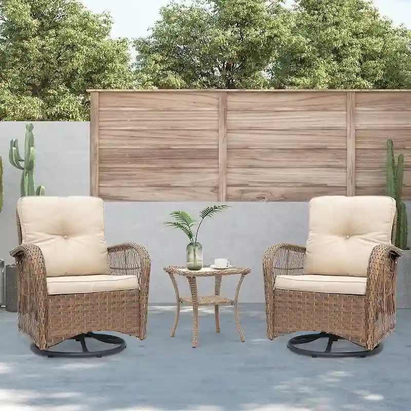 Ensemble de conversation 3 pièces avec fauteuil pivotant en osier de Havenside Home