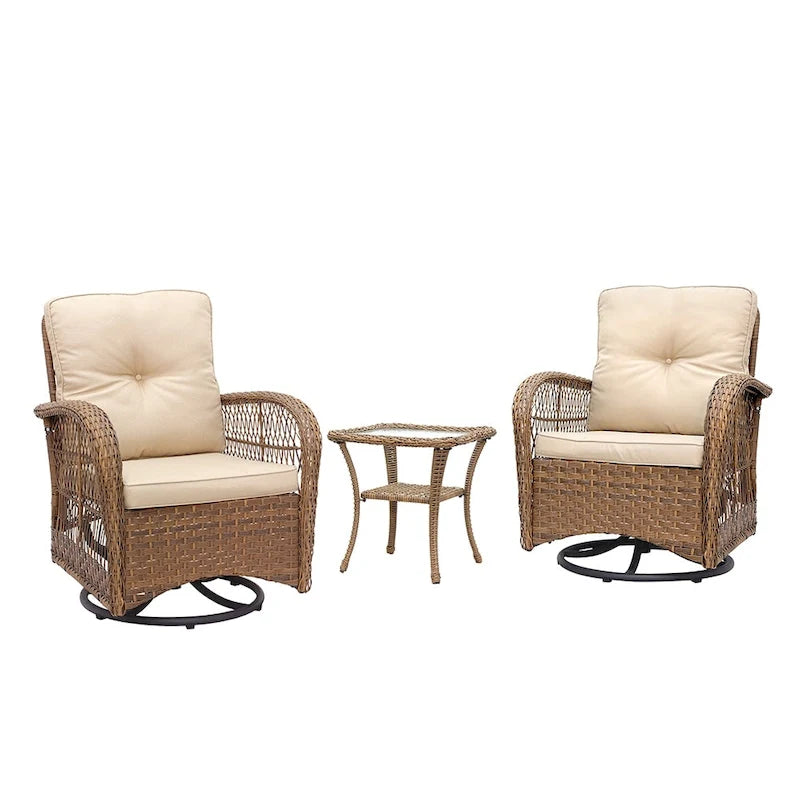 Ensemble de conversation 3 pièces avec fauteuil pivotant en osier de Havenside Home