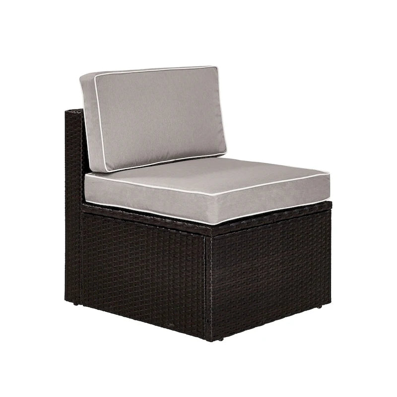 Fauteuil central d'extérieur Palm Harbor en résine tressée marron avec coussins gris - 77,5 cm (H) x 58,5 cm (L) x 67,5 cm (P)