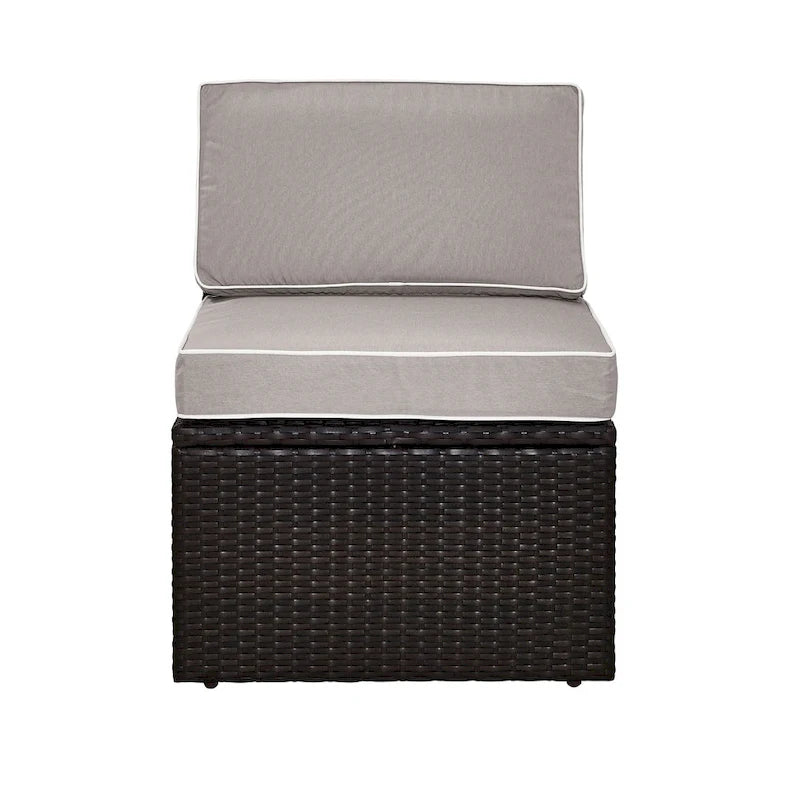 Fauteuil central d'extérieur Palm Harbor en résine tressée marron avec coussins gris - 77,5 cm (H) x 58,5 cm (L) x 67,5 cm (P)