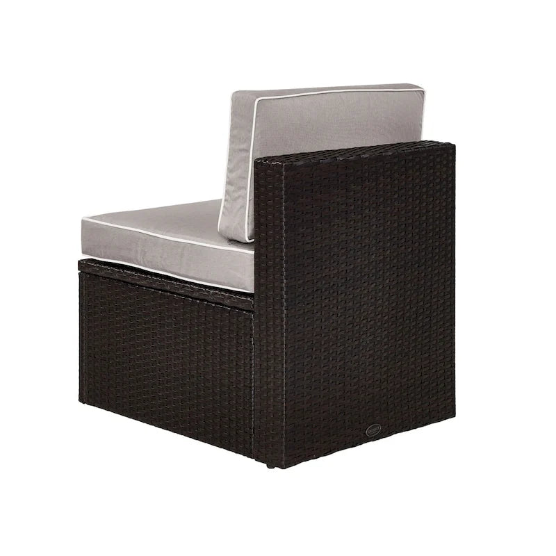 Fauteuil central d'extérieur Palm Harbor en résine tressée marron avec coussins gris - 77,5 cm (H) x 58,5 cm (L) x 67,5 cm (P)