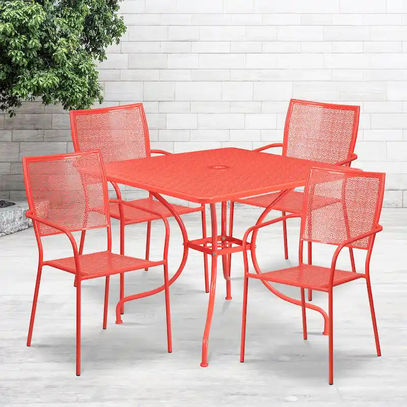 Ensemble de salle à manger carré en acier 5 pièces de 90 cm (35,5 pouces) pour intérieur et extérieur