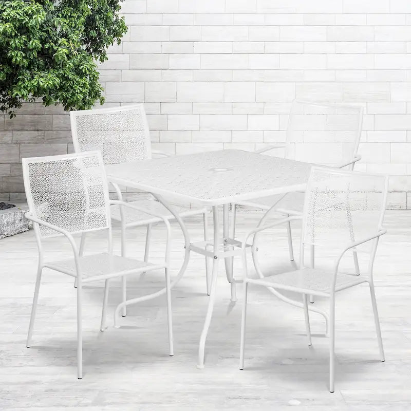 Ensemble de salle à manger carré en acier 5 pièces de 90 cm (35,5 pouces) pour intérieur et extérieur