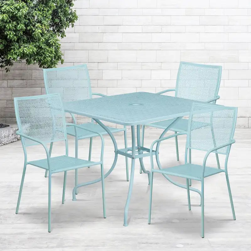 Ensemble de salle à manger carré en acier 5 pièces de 90 cm (35,5 pouces) pour intérieur et extérieur