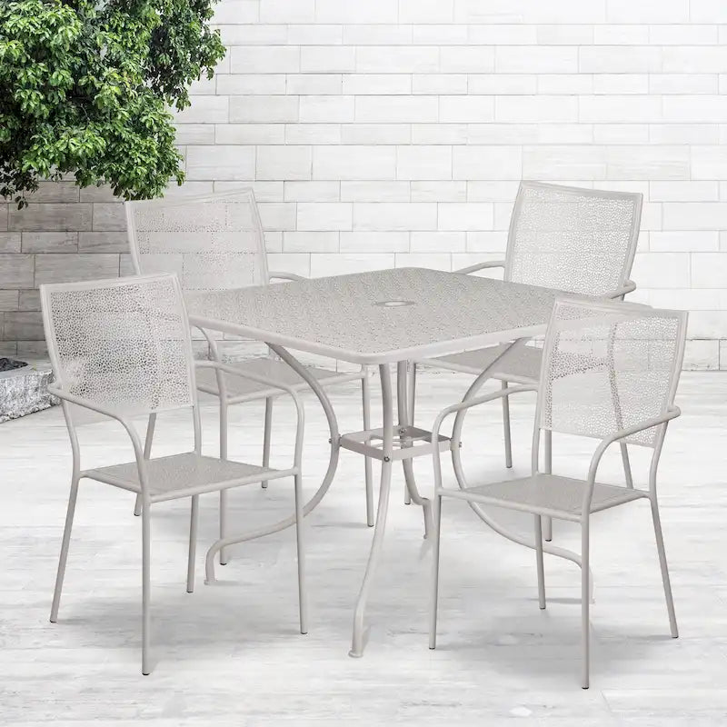 Ensemble de salle à manger carré en acier 5 pièces de 90 cm (35,5 pouces) pour intérieur et extérieur
