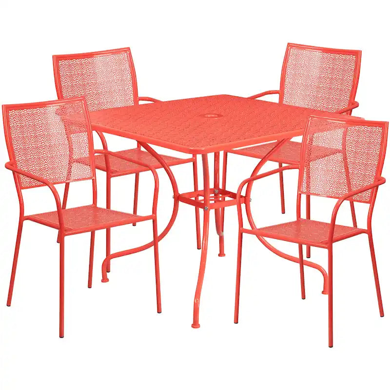 Ensemble de salle à manger carré en acier 5 pièces de 90 cm (35,5 pouces) pour intérieur et extérieur