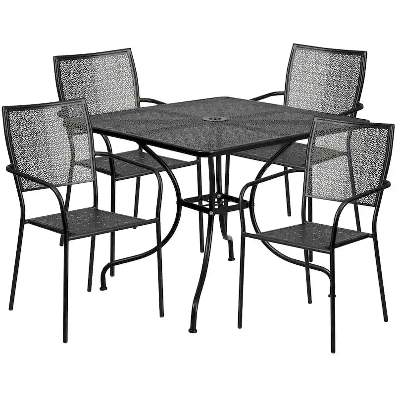 Ensemble de salle à manger carré en acier 5 pièces de 90 cm (35,5 pouces) pour intérieur et extérieur