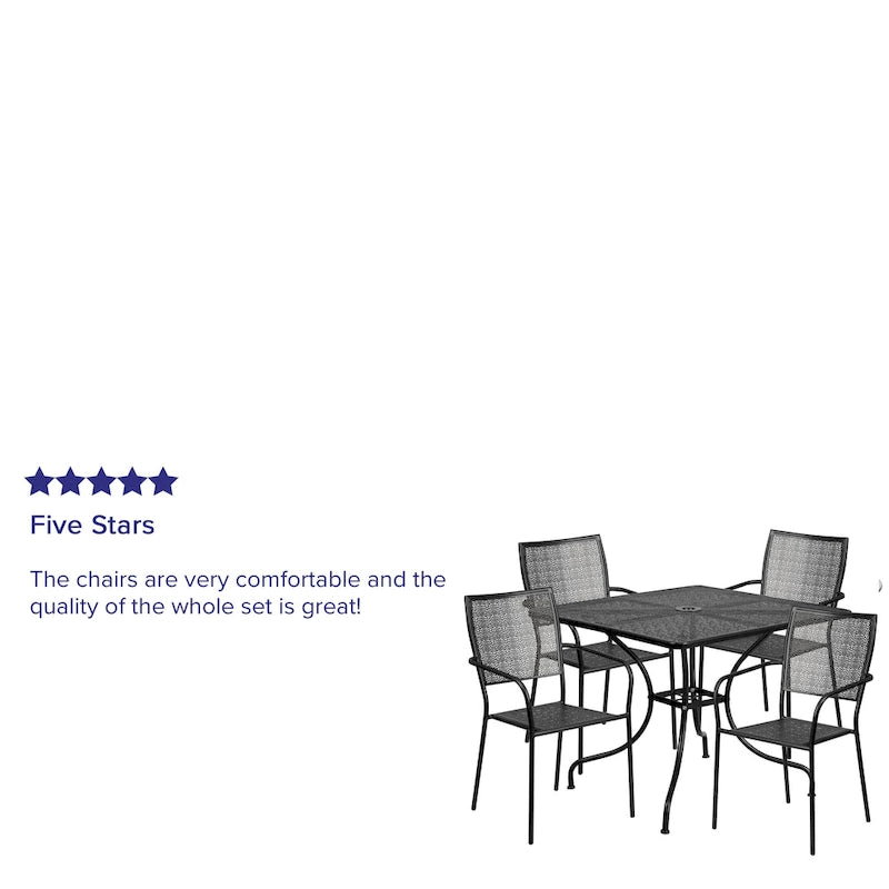 Ensemble de salle à manger carré en acier 5 pièces de 90 cm (35,5 pouces) pour intérieur et extérieur
