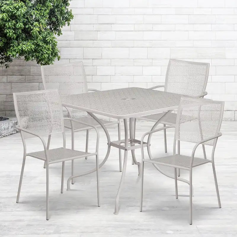 Ensemble de salle à manger carré en acier 5 pièces de 90 cm (35,5 pouces) pour intérieur et extérieur