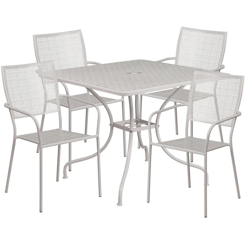 Ensemble de salle à manger carré en acier 5 pièces de 90 cm (35,5 pouces) pour intérieur et extérieur