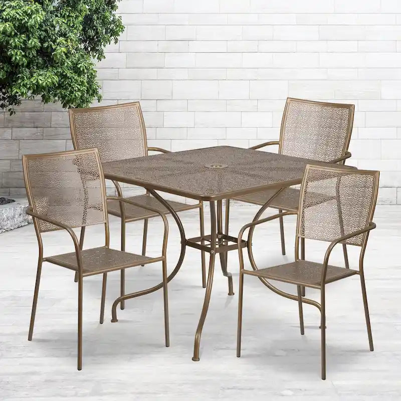 Ensemble de salle à manger carré en acier 5 pièces de 90 cm (35,5 pouces) pour intérieur et extérieur