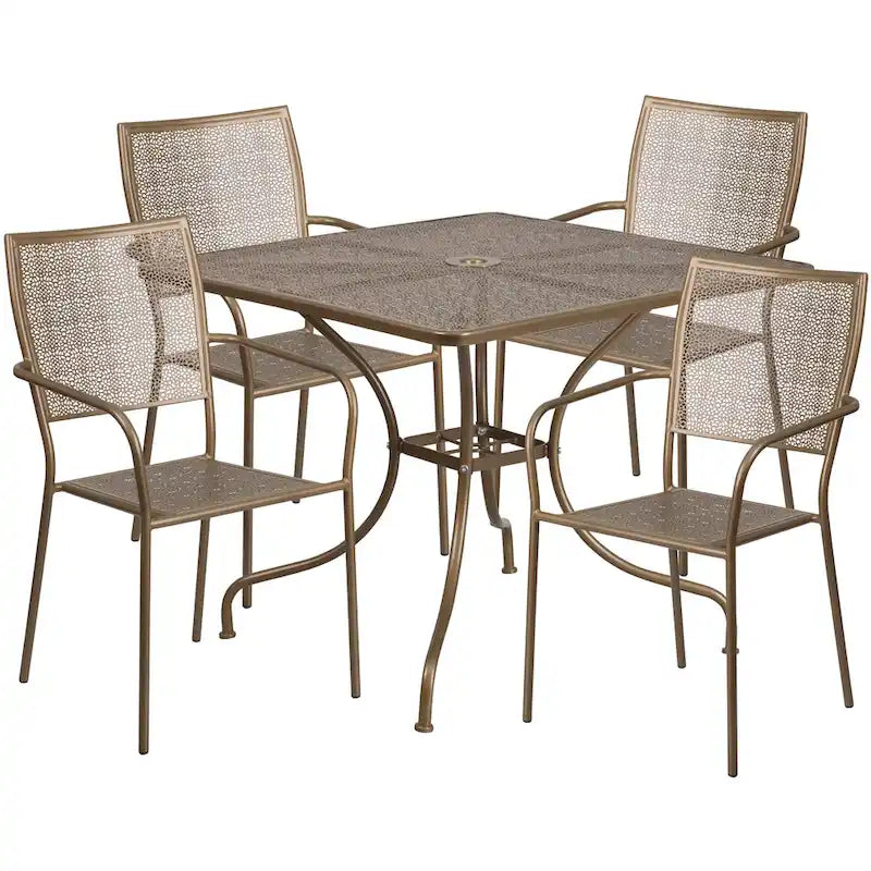 Ensemble de salle à manger carré en acier 5 pièces de 90 cm (35,5 pouces) pour intérieur et extérieur