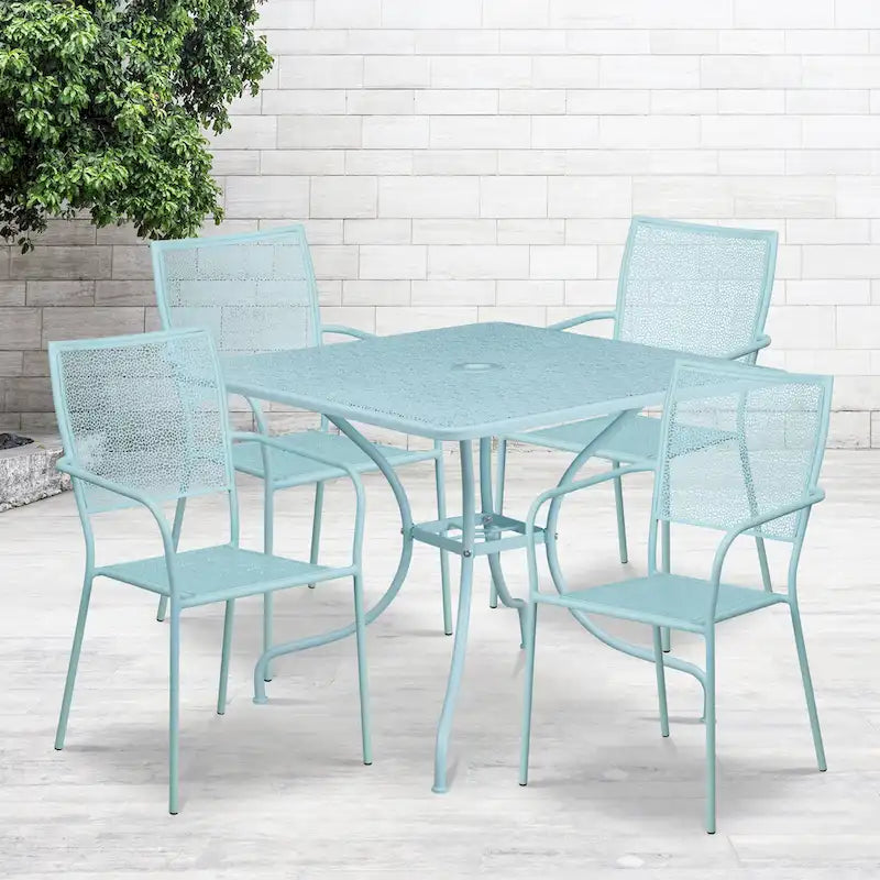Ensemble de salle à manger carré en acier 5 pièces de 90 cm (35,5 pouces) pour intérieur et extérieur