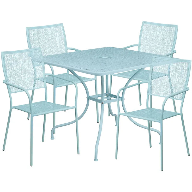 Ensemble de salle à manger carré en acier 5 pièces de 90 cm (35,5 pouces) pour intérieur et extérieur