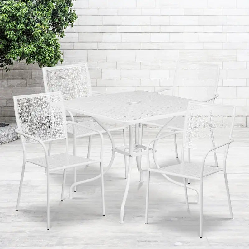 Ensemble de salle à manger carré en acier 5 pièces de 90 cm (35,5 pouces) pour intérieur et extérieur