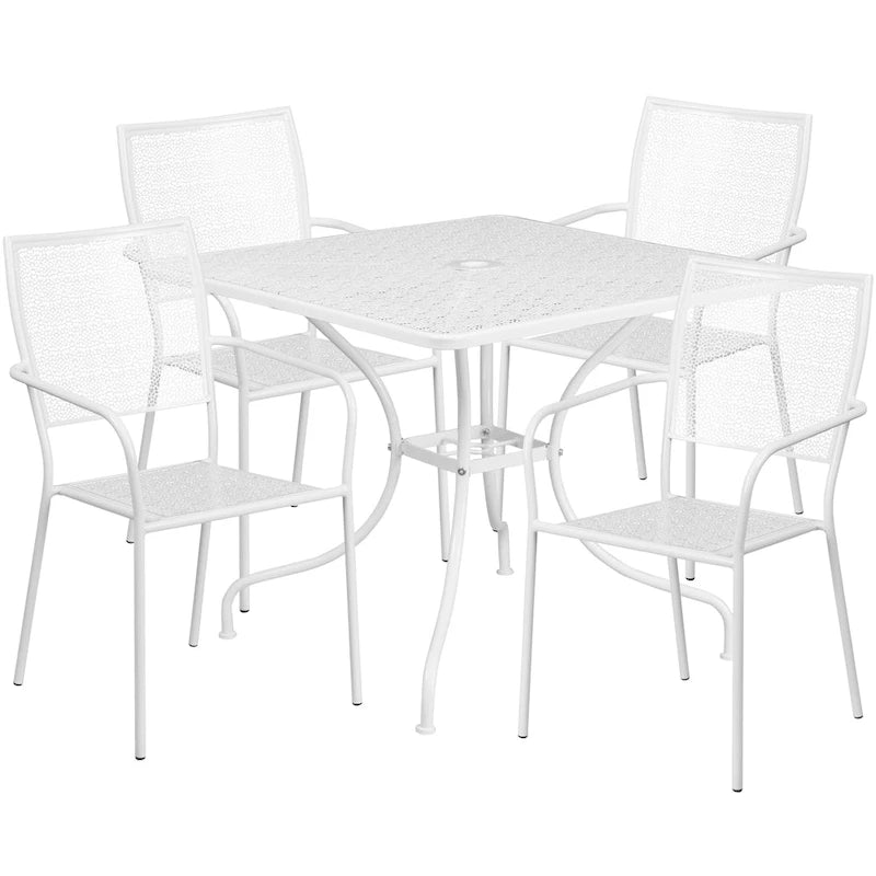 Ensemble de salle à manger carré en acier 5 pièces de 90 cm (35,5 pouces) pour intérieur et extérieur