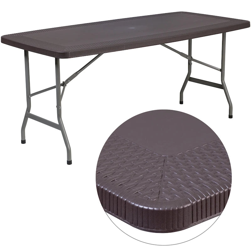 Table pliante en rotin et plastique de 1,71 m (5,62 pieds) pour intérieur et extérieur
