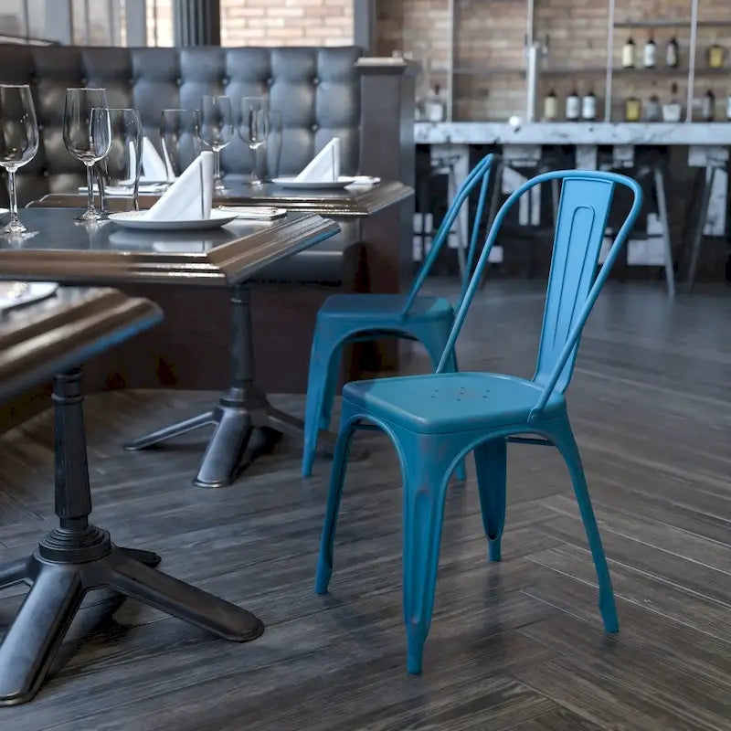 Chaise empilable en métal vieilli pour intérieur et extérieur - Mobilier de cuisine