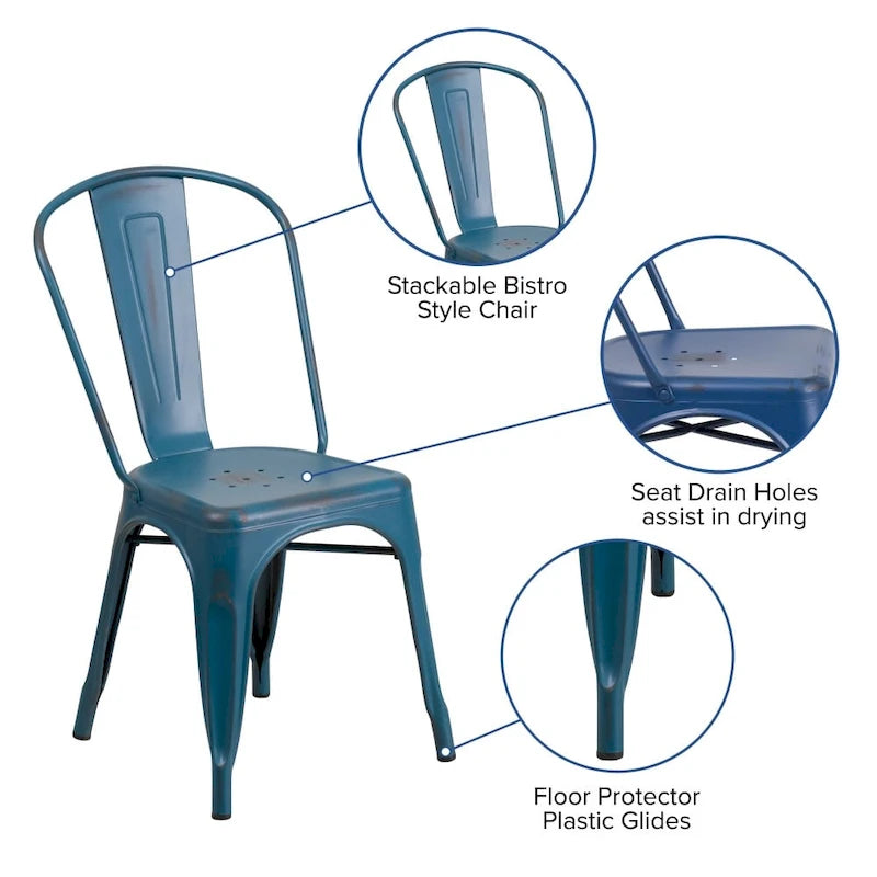 Chaise empilable en métal vieilli pour intérieur et extérieur - Mobilier de cuisine