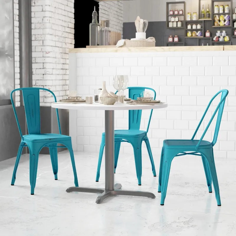 Chaise empilable en métal vieilli pour intérieur et extérieur - Mobilier de cuisine