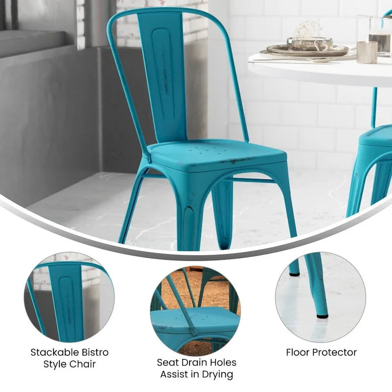 Chaise empilable en métal vieilli pour intérieur et extérieur - Mobilier de cuisine
