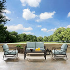 Ensemble de jardin Crosley Kaplan 4 pièces avec coussins effet brume - canapé deux places, deux fauteuils, table basse - 138,75 cm L x 72,19 cm P x 32 cm H
