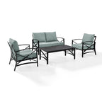Ensemble de jardin Crosley Kaplan 4 pièces avec coussins effet brume - canapé deux places, deux fauteuils, table basse - 138,75 cm L x 72,19 cm P x 32 cm H