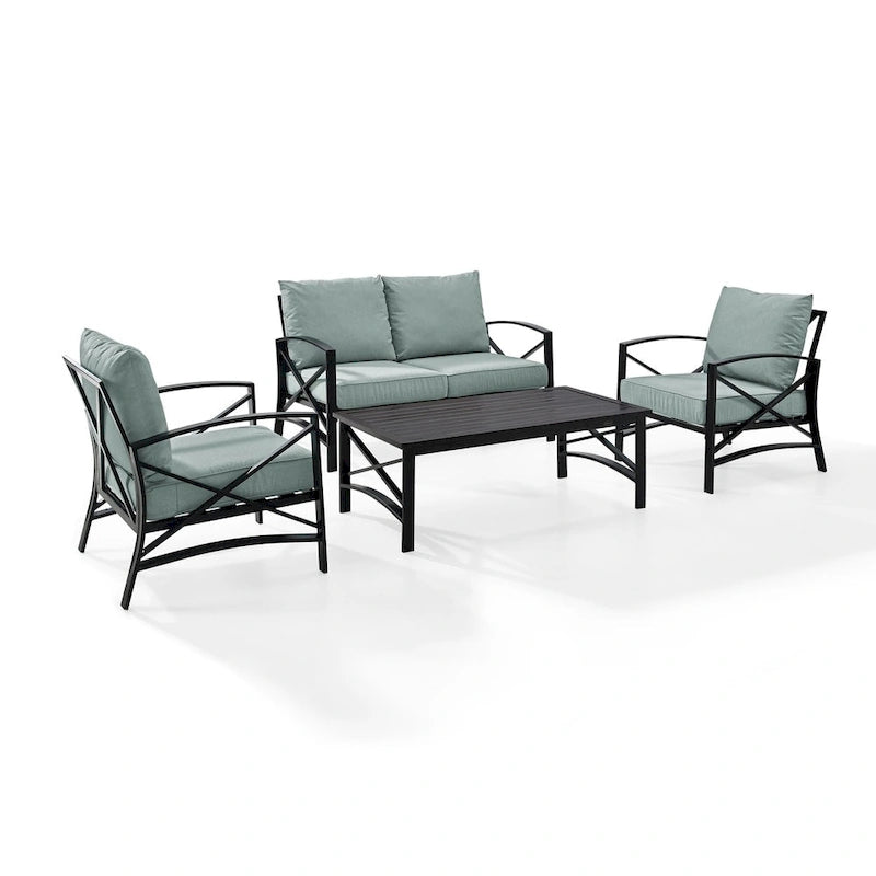 Ensemble de jardin Crosley Kaplan 4 pièces avec coussins effet brume - canapé deux places, deux fauteuils, table basse - 138,75 cm L x 72,19 cm P x 32 cm H
