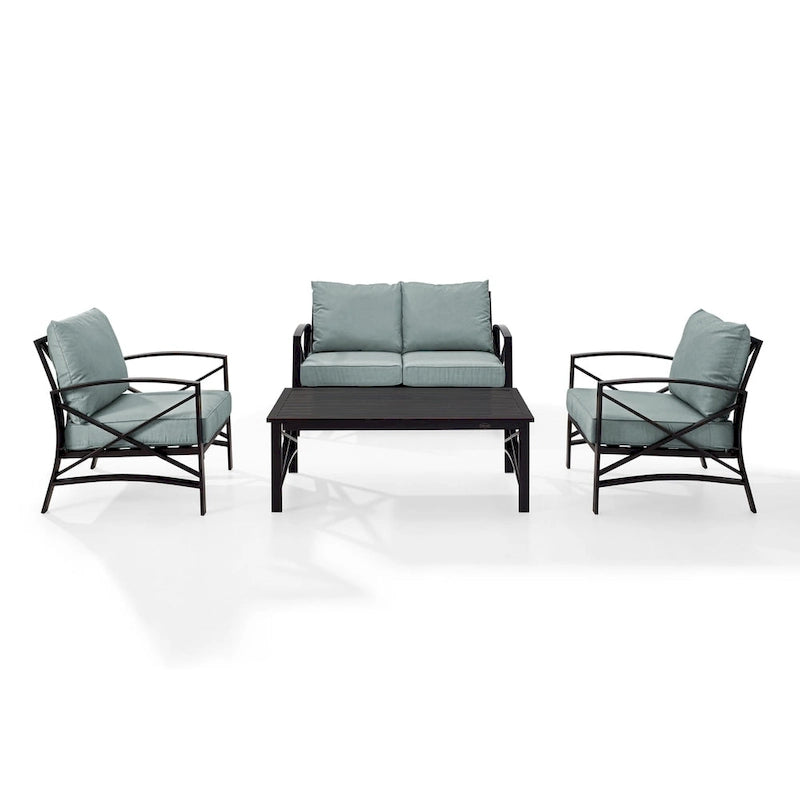 Ensemble de jardin Crosley Kaplan 4 pièces avec coussins effet brume - canapé deux places, deux fauteuils, table basse - 138,75 cm L x 72,19 cm P x 32 cm H