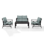 Ensemble de jardin Crosley Kaplan 4 pièces avec coussins effet brume - canapé deux places, deux fauteuils, table basse - 138,75 cm L x 72,19 cm P x 32 cm H