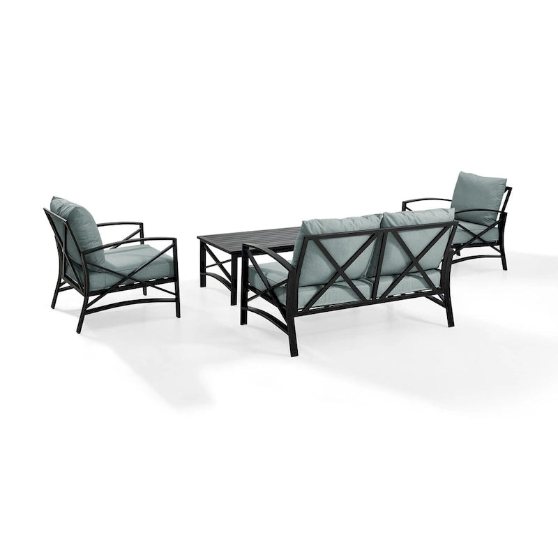 Ensemble de jardin Crosley Kaplan 4 pièces avec coussins effet brume - canapé deux places, deux fauteuils, table basse - 138,75 cm L x 72,19 cm P x 32 cm H