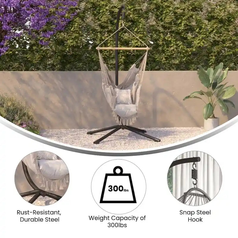 Support en C pour chaise suspendue commerciale en acier résistant aux intempéries avec quincaillerie incluse