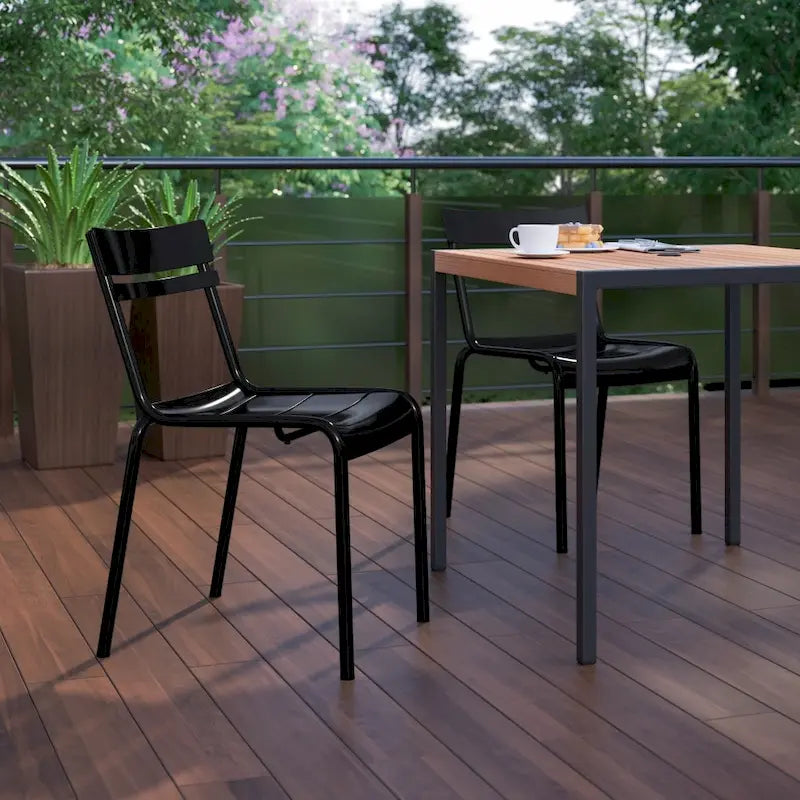 Tabourets de bar modernes à lattes métalliques de qualité commerciale pour intérieur/extérieur (ensemble de 4)