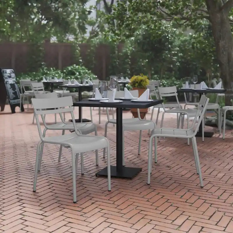 Tabourets de bar modernes à lattes métalliques de qualité commerciale pour intérieur/extérieur (ensemble de 4)