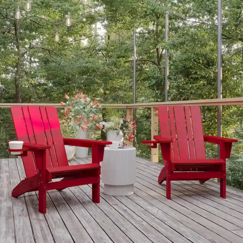 Ensemble de 2 chaises Adirondack commerciales tout temps avec porte-gobelets