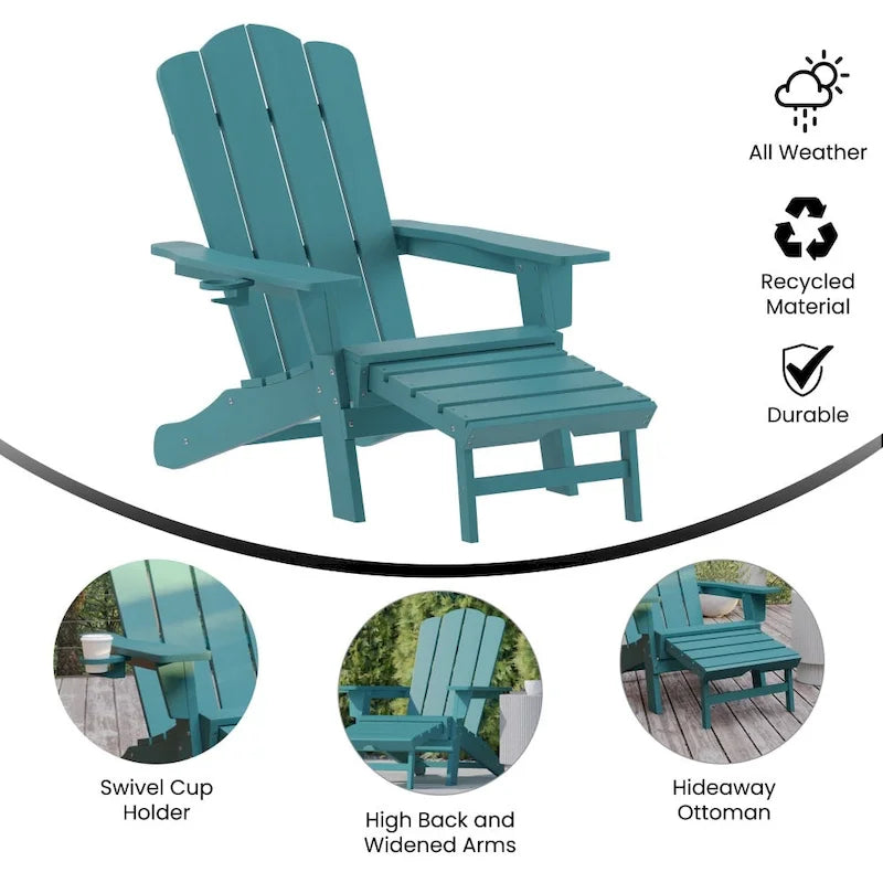 Fauteuil Adirondack commercial tout temps avec repose-pieds et porte-gobelet intégrés