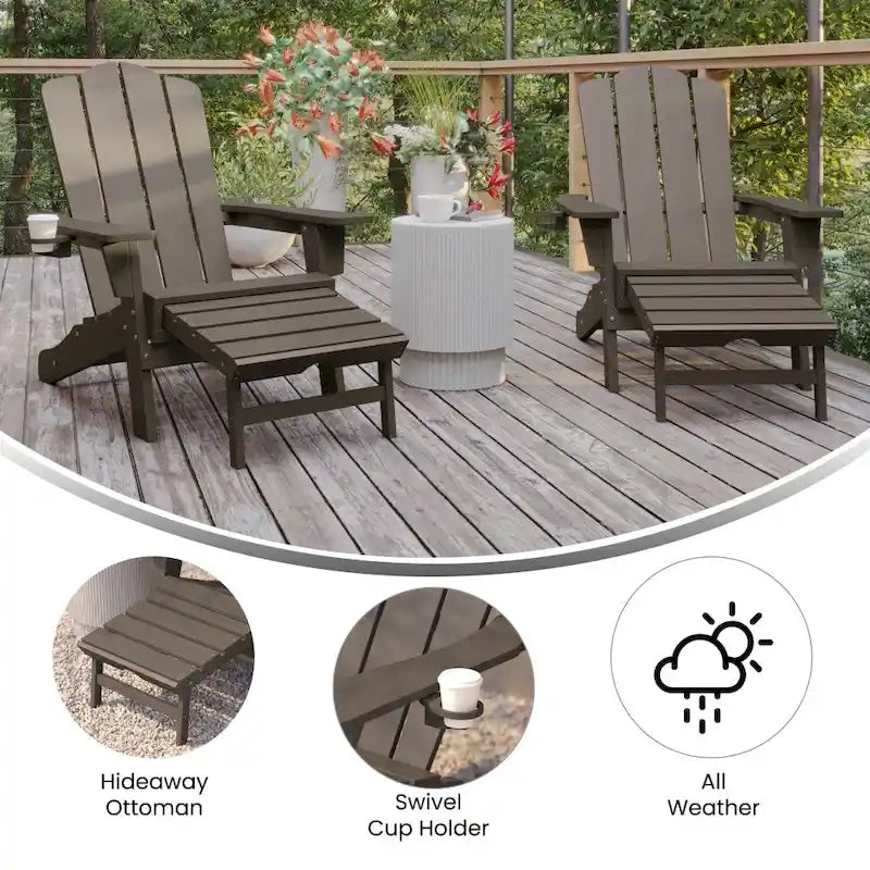 Fauteuil Adirondack commercial tout temps avec repose-pieds et porte-gobelet intégrés