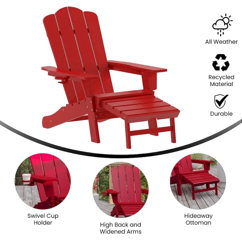 Fauteuil Adirondack commercial tout temps avec repose-pieds et porte-gobelet intégrés
