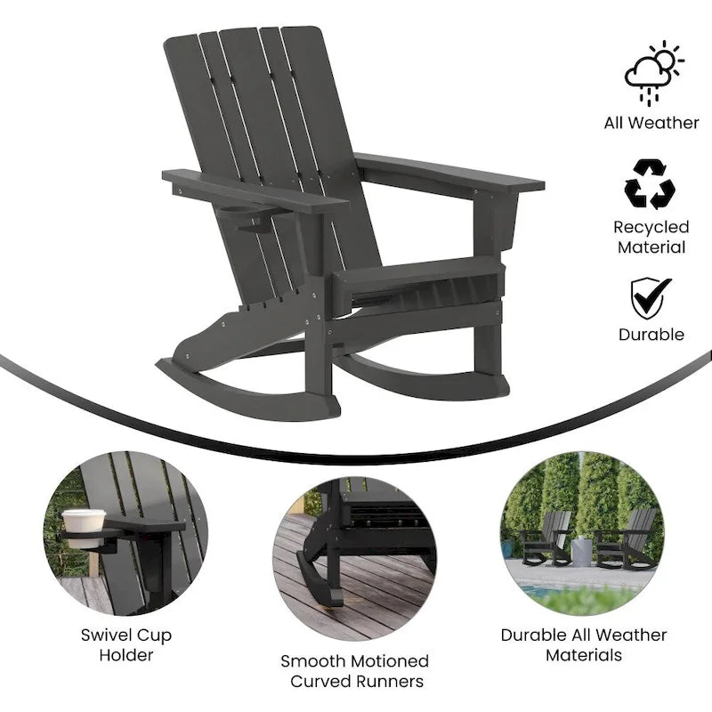 Fauteuil Adirondack à bascule tout temps avec porte-gobelet pivotant