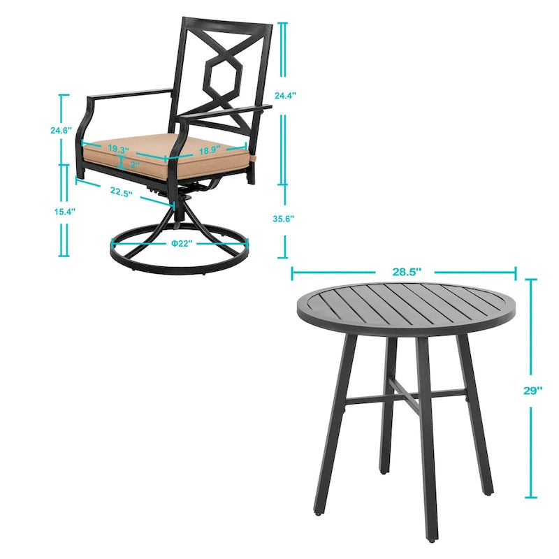 Ensemble de jardin avec chaises pivotantes