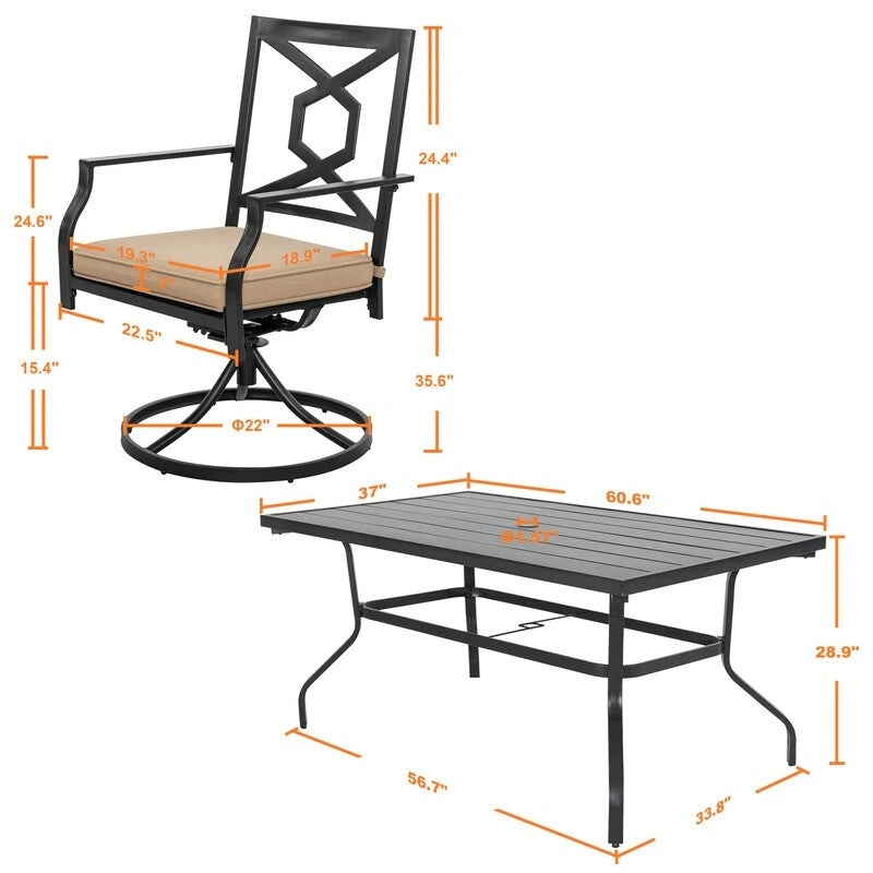 Ensemble de jardin avec chaises pivotantes