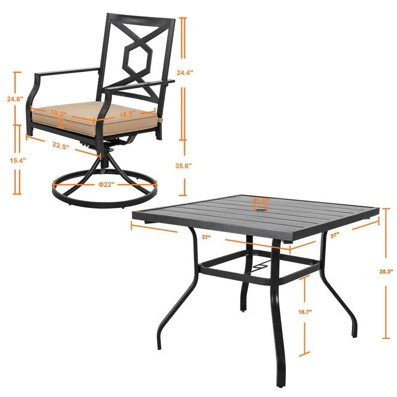 Ensemble de jardin avec chaises pivotantes