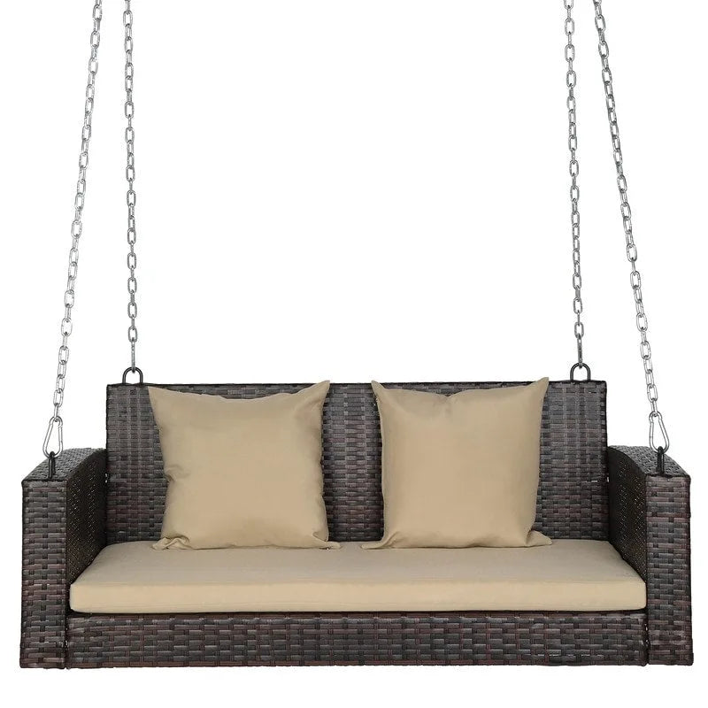 Balancelle d'extérieur en osier pour 2 personnes avec coussin
